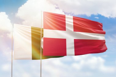 Sunny blue sky and flags of denmark and pakistan
