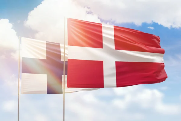 Sunny Blue Sky Flags Denmark Finland — стокове фото