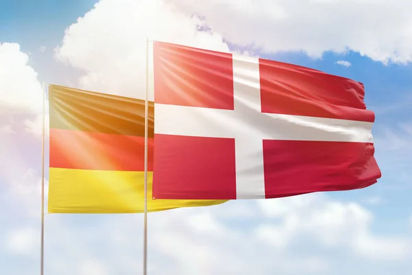 Sunny Blue Sky Flags Denmark Germany — стокове фото