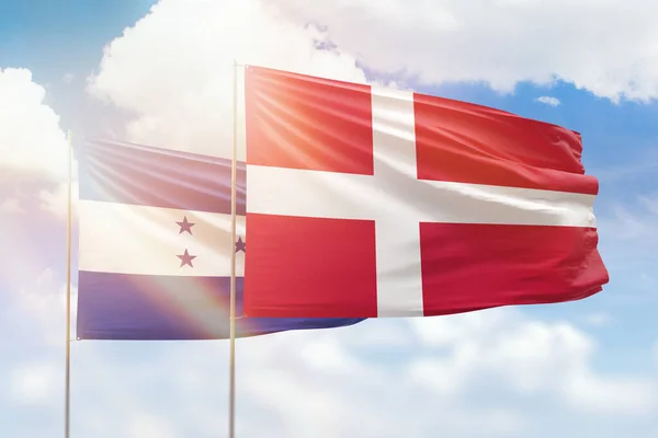 Sunny Blue Sky Flags Denmark Honduras — Stock fotografie