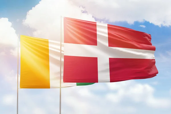 Sunny Blue Sky Flags Denmark Ivory Coast — Stockfoto