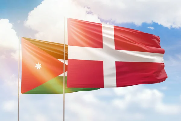 Sunny Blue Sky Flags Denmark Jordan — Φωτογραφία Αρχείου