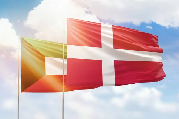 Sunny Blue Sky Flags Denmark Kuwait — Stock fotografie