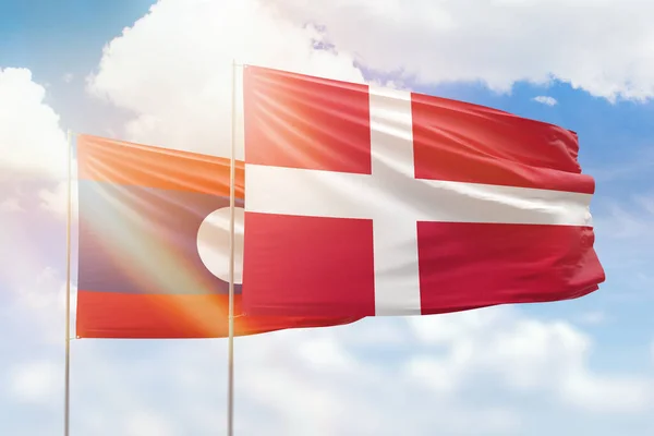 Sunny Blue Sky Flags Denmark Laos — Stock fotografie