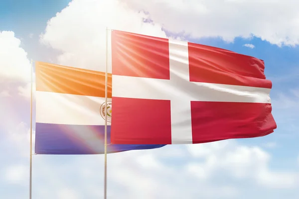 Sunny Blue Sky Flags Denmark Paraguay — Stock fotografie