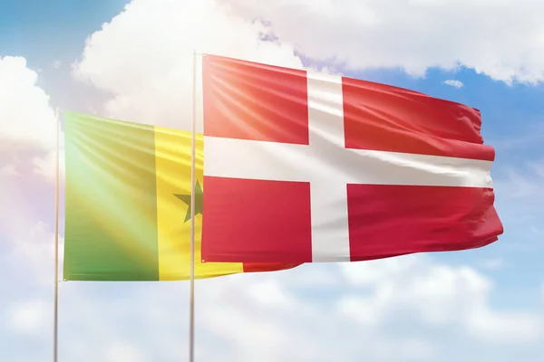 Sunny Blue Sky Flags Denmark Senegal — Stock fotografie