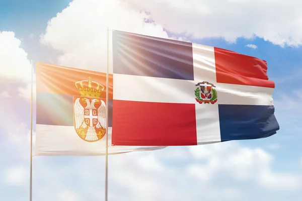 Sunny Blue Sky Flags Dominican Republic Serbia — Stockfoto