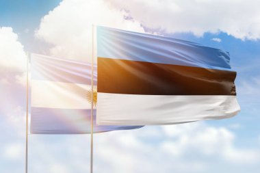 Sunny blue sky and flags of estonia and argentina