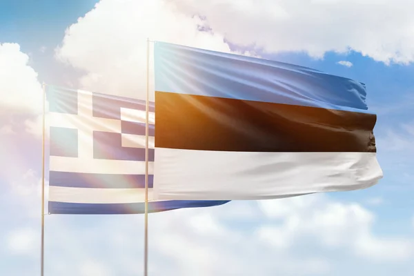 Sunny Blue Sky Flags Estonia Greece — Stok fotoğraf