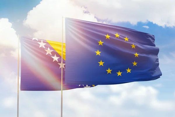 Sunny Blue Sky Flags European Union Bosnia —  Fotos de Stock