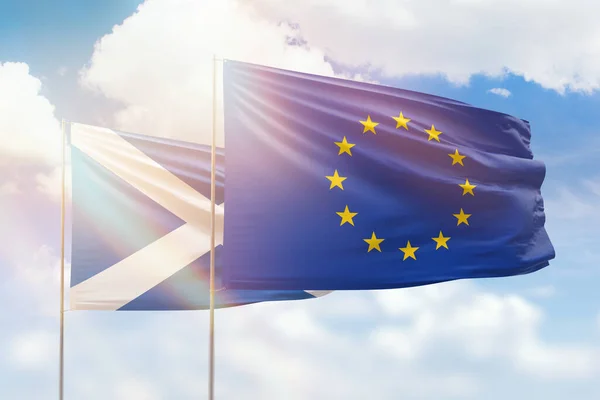 Sunny Blue Sky Flags European Union Scotland — Stock Fotó