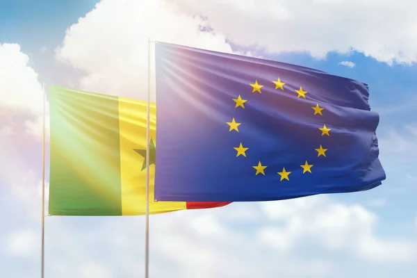 Sunny Blue Sky Flags European Union Senegal — Stock Photo, Image
