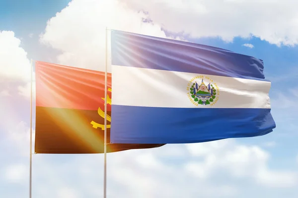 Sunny Blue Sky Flags Salvador Angola — Zdjęcie stockowe