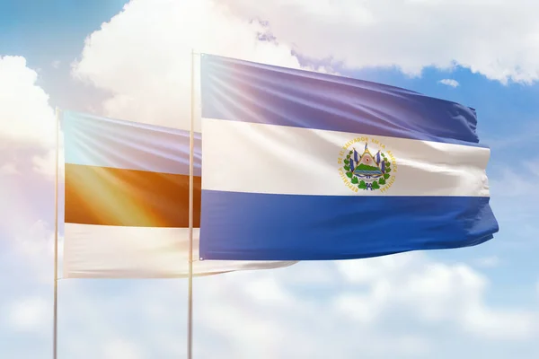 Sunny Blue Sky Flags Salvador Estonia — Stockfoto