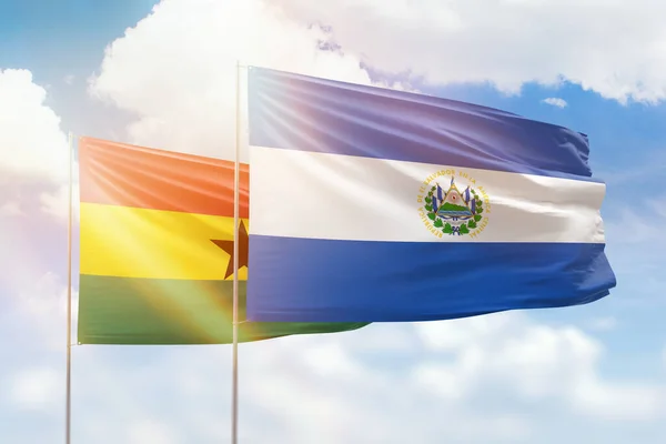 Sunny Blue Sky Flags Salvador Ghana — Stockfoto