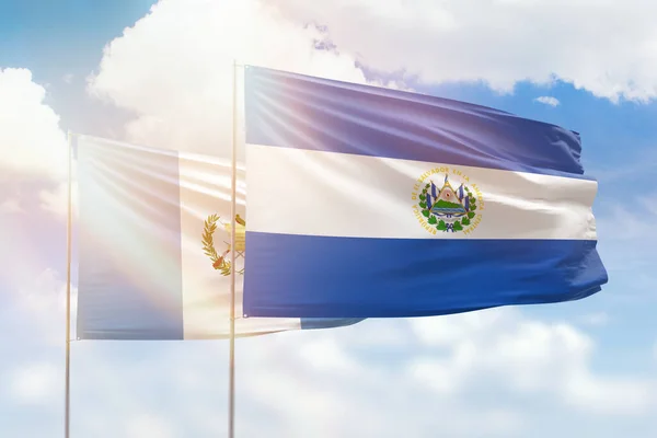 Sunny Blue Sky Flags Salvador Guatemala — Stockfoto