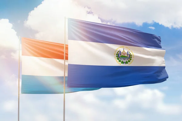 Sunny Blue Sky Flags Salvador Luxembourg — Zdjęcie stockowe