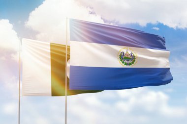 Sunny blue sky and flags of el salvador and pakistan