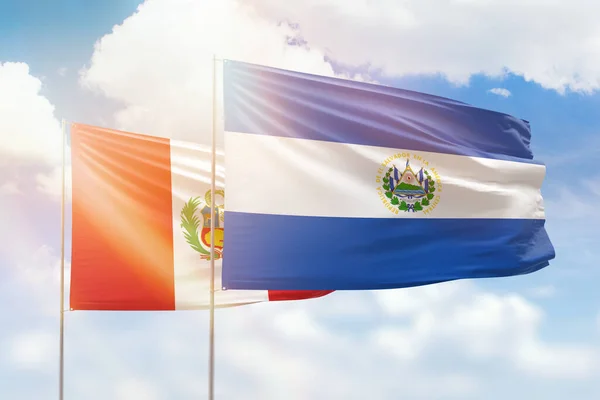 Sunny Blue Sky Flags Salvador Peru — Fotografia de Stock