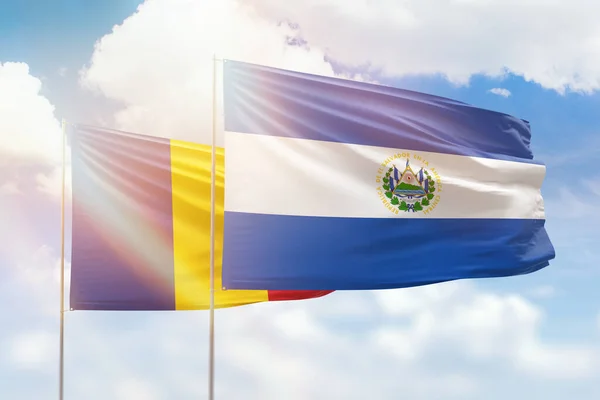 Sunny Blue Sky Flags Salvador Romania — Fotografia de Stock