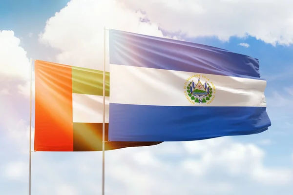 Sunny Blue Sky Flags Salvador Uae — Zdjęcie stockowe