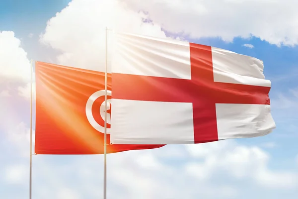 Sunny Blue Sky Flags England Tunisia — Stockfoto