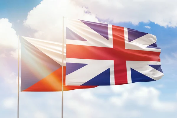 Sunny Blue Sky Flags Great Britain Czechia — Stockfoto