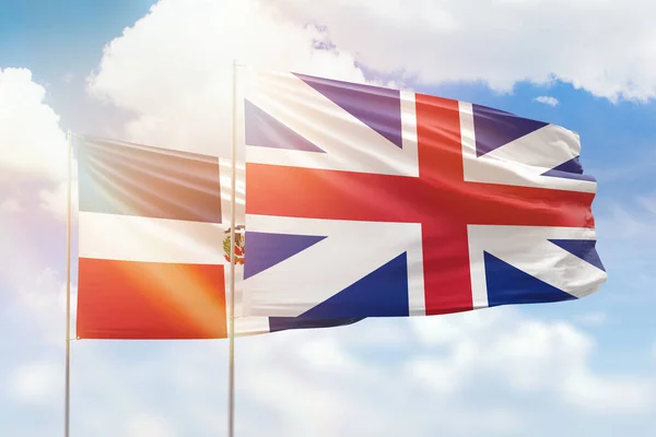 Sunny Blue Sky Flags Great Britain Dominican Republic — Stockfoto