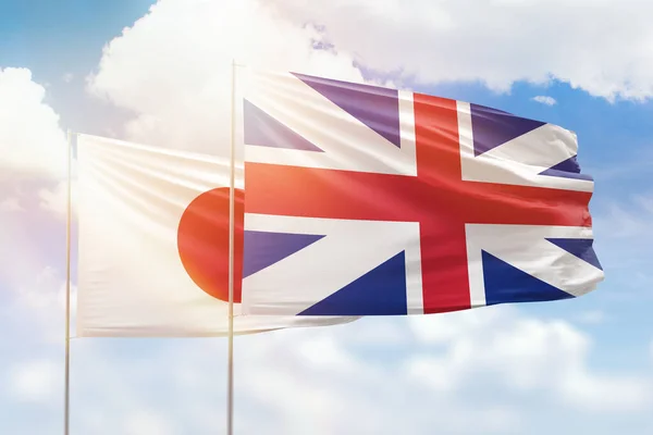 Sunny Blue Sky Flags Great Britain Japan — Stockfoto