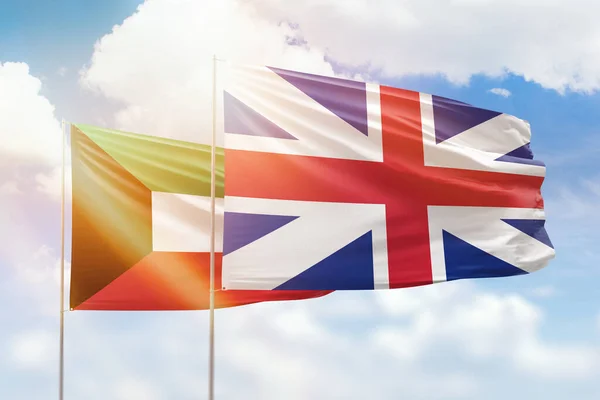 Sunny Blue Sky Flags Great Britain Kuwait — Stockfoto