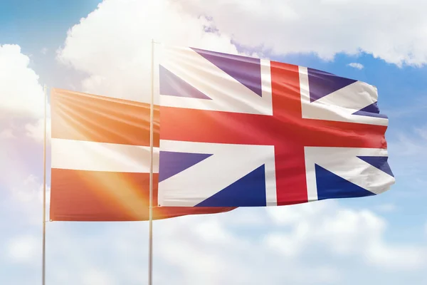 Sunny Blue Sky Flags Great Britain Latvia — Stockfoto