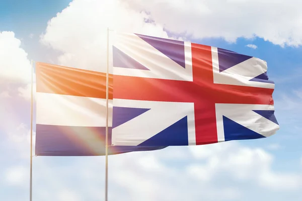 Sunny Blue Sky Flags Great Britain Netherlands — Stockfoto