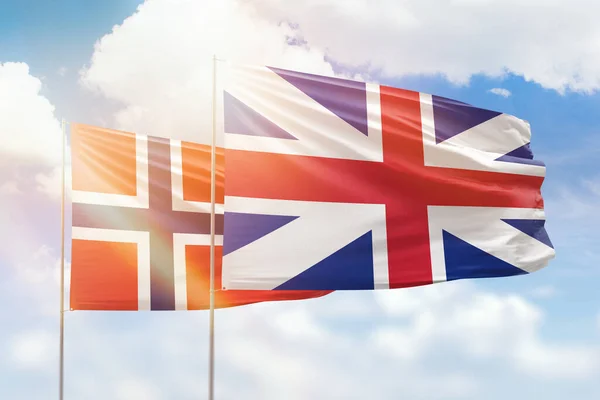 Sunny Blue Sky Flags Great Britain Norway — Stockfoto