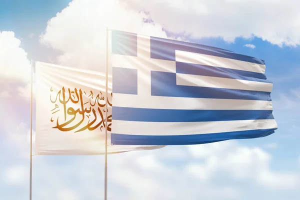 Sunny Blue Sky Flags Greece Afghanistan — Φωτογραφία Αρχείου
