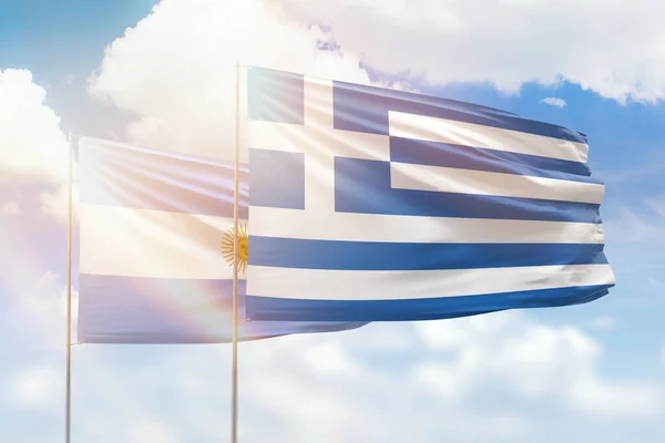Sunny Blue Sky Flags Greece Argentina — Stok fotoğraf