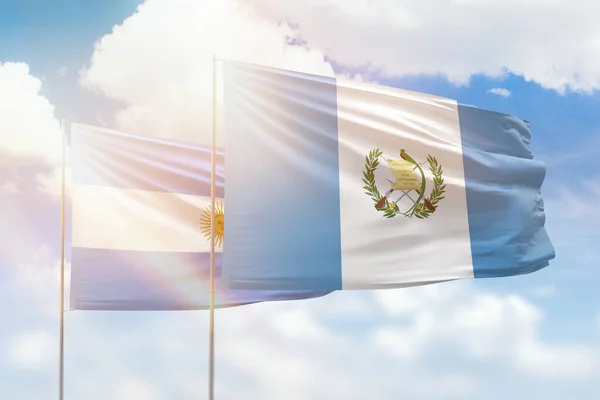 Sunny Blue Sky Flags Guatemala Argentina — Stockfoto