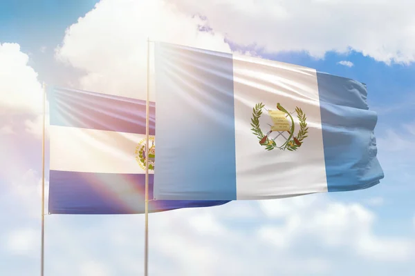 Sunny Blue Sky Flags Guatemala Salvador — Stockfoto