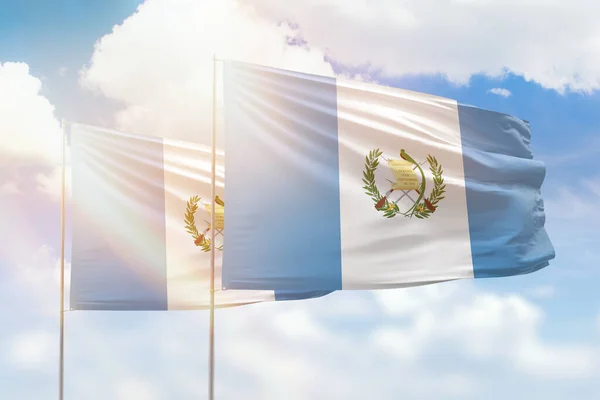 Sunny Blue Sky Flags Guatemala Guatemala — Stok fotoğraf