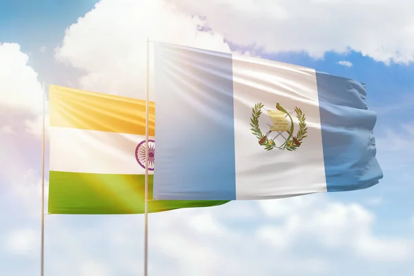Sunny Blue Sky Flags Guatemala India — Stockfoto