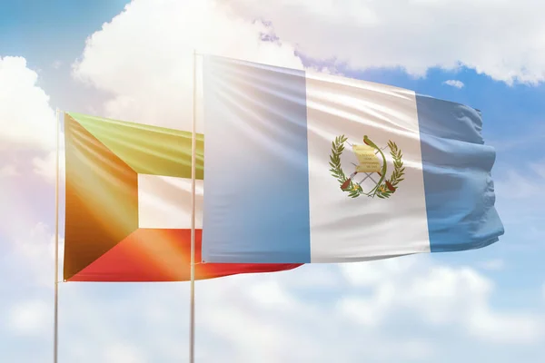 Sunny Blue Sky Flags Guatemala Kuwait — Stockfoto