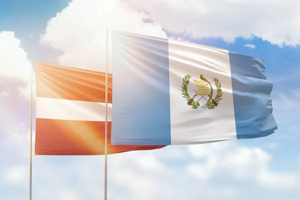 Sunny Blue Sky Flags Guatemala Latvia — Stockfoto