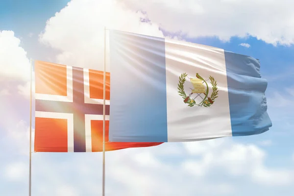 Sunny Blue Sky Flags Guatemala Norway — 图库照片