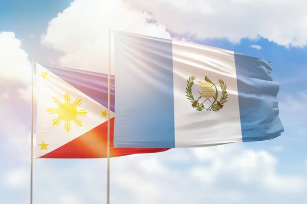Sunny Blue Sky Flags Guatemala Philippines — Stockfoto