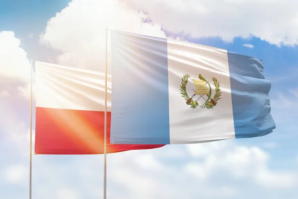Sunny Blue Sky Flags Guatemala Poland — Stockfoto