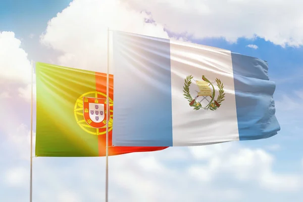 Sunny Blue Sky Flags Guatemala Portugal — Stok fotoğraf