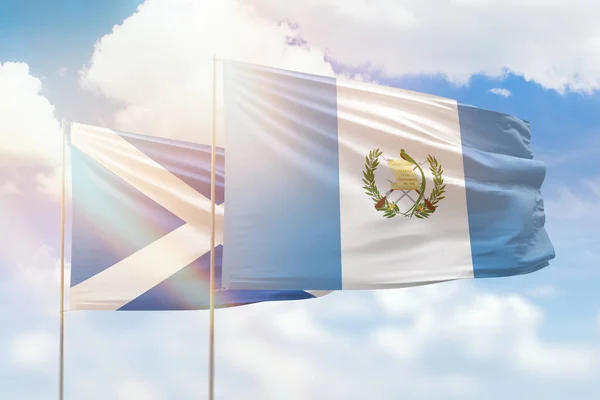 Sunny Blue Sky Flags Guatemala Scotland — Stock Photo, Image