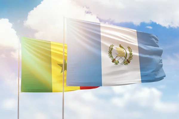 Sunny Blue Sky Flags Guatemala Senegal — Stockfoto