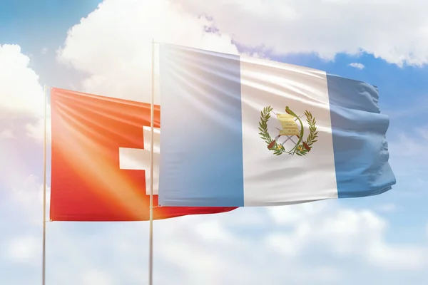 Sunny Blue Sky Flags Guatemala Switzerland — Stockfoto