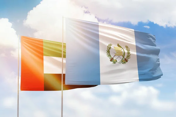 Sunny Blue Sky Flags Guatemala Uae — Foto Stock
