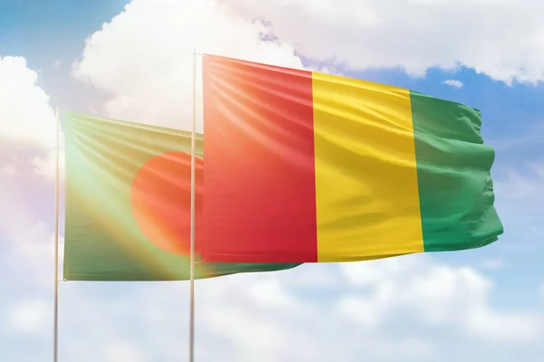 Sunny Blue Sky Flags Guinea Bangladesh — Stockfoto
